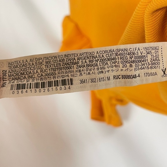 Zara Medium Ribbed Ruffle Shoulder Bodysuit Mustard Yellow Orange Retro - Picture 9 of 12